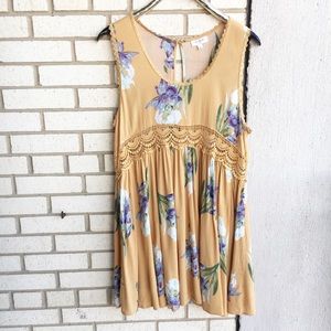 Umgee Boho Babydoll Dress Floral Crochet Cutout L